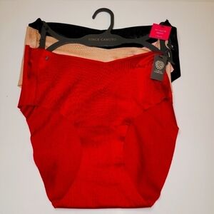 Vince Camuto No Show Brief Panties 3 Pack Bundle Small Red Black Nude
